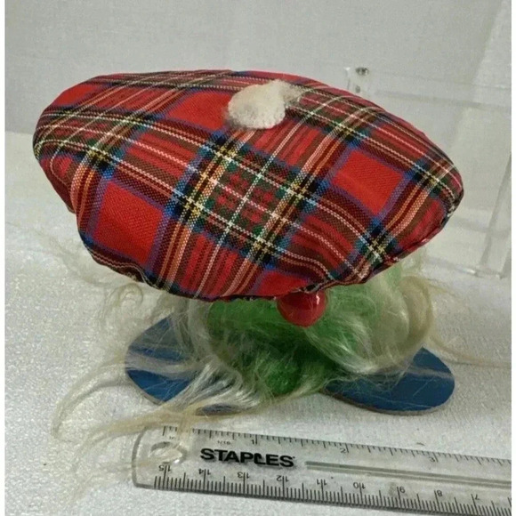 Vintage Troll Plaid Hat Green Beard, Red nose, Big‎ Eyes Golfer Scottish 4" - Picture 4 of 4